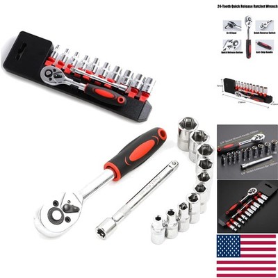 Durable 12-Pc 1/4  Socket Wrench Set with Extension Bar and Quick Release