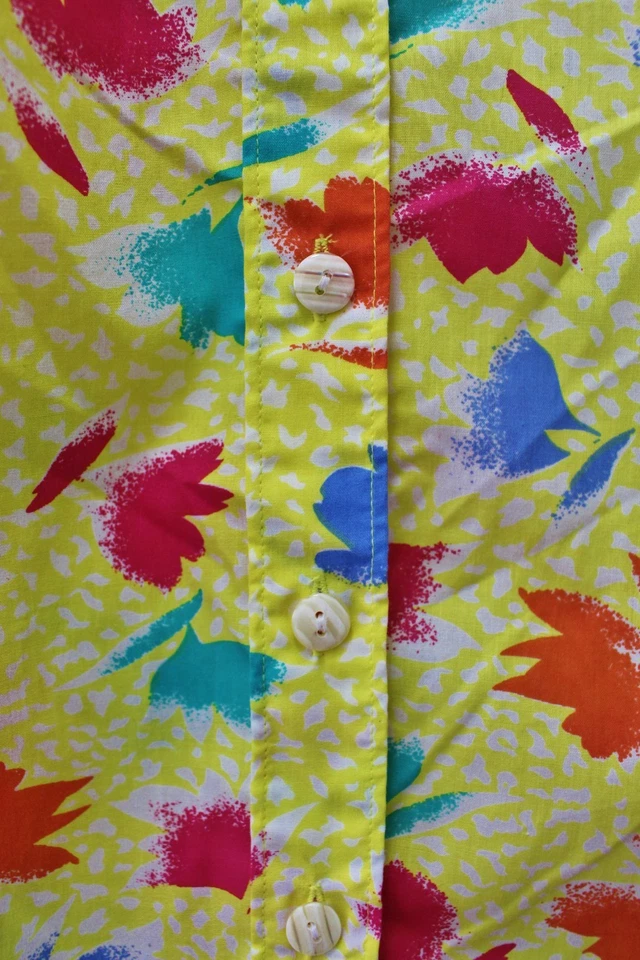 Vintage NICE DAY Hemdbluse Bluse Oberteil Gelb bunt Farbtupfen Kimono Kurzarm - Bild 4 von 4