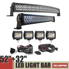 5D LED Light Bar 52" Curved 32" Straight 300W 180W Flood Spot with 4" Pods Kit