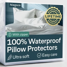 Niagara 4 Pack Waterproof Pillow Protectors Queen 20x30 Inches Smooth Zipper ...