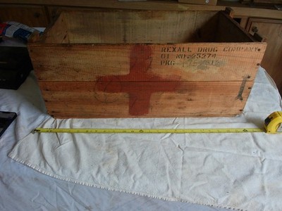 Vintage 1951 Wood Box Crate Red Cross Rexall Drug Company Lot 26-28-CH