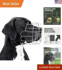 Adjustable Wire Basket Dog Muzzle with Neck Padding for Large Dogs - Secure Fit