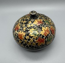 Lacquered Wooden Covered Bowl | Gold and Black Lacquered Small Trinket Bowl