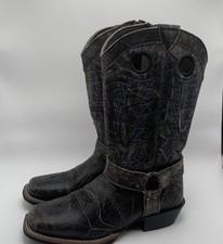 Smoky Mountain Youth Cowboy Boots Black Gray Distress Leather 3.5R Runs Big 4.5