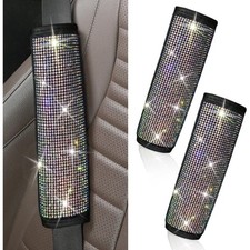 2PCS Bling Car Seat Belt Covers,Rhinestone Vehicle Seat Strap Cushion Colorful 