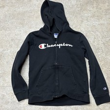 Champion Black Full Zip Hoodie Embroidered Logo Youth Large 14/16 Casual