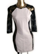 NEW LOOK DRESS 10 PARISIAN COLLECTION HANDCRAFTED PEACH BODICE BLACK LACE SLEEVE