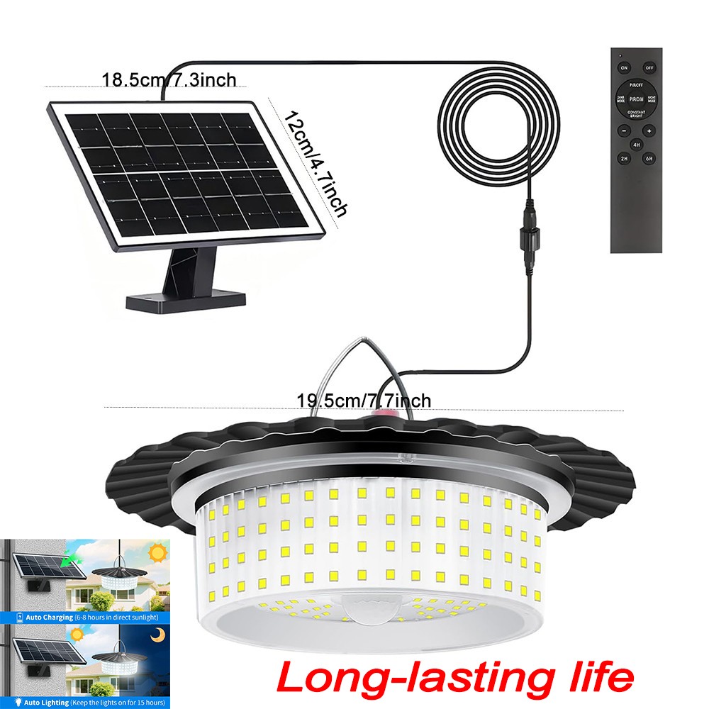 Solar Pendant Light Outdoor&Indoor Hanging Light Waterproof for Barn Shed Garden