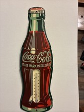Original 1950's Coca Cola Bottle Working Thermometer Metal 17" Tin Diecut Sign