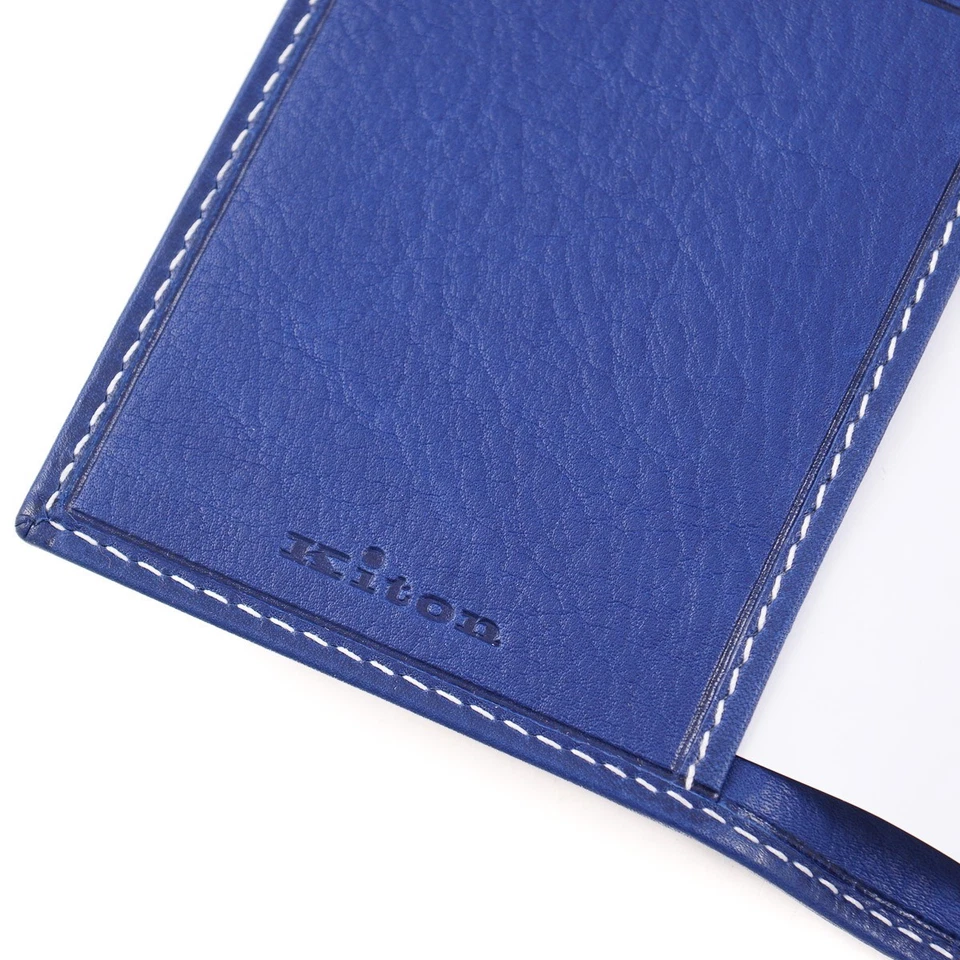 Mini billetera de viaje Kiton azul de cuero de becerro suave con libreta de direcciones nueva en caja Foto 2 de 4