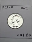 1963-D Washington Quarter- Silver- Choice Gem Brilliant Uncirculated 90% Silver