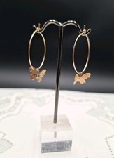 Vtg Gold Toned Butterfly Earrings "Dangling Hoops" Delicate-Elegant Charming