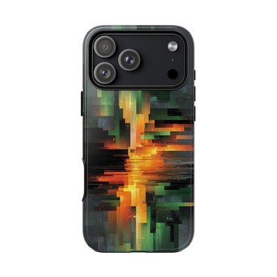 Neon Glitch Orange Pattern | Tough Phone Case | iPhone, Galaxy, Pixel