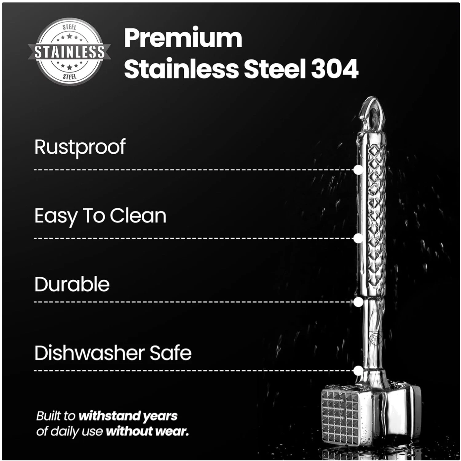 Stainless Steel Meat Tenderizer Tool - Dual-sided Mallet
