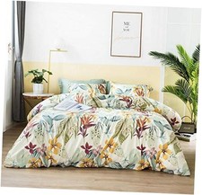 Yellow Floral Duvet Cover 100 Egyptian Cotton 3 Pcs Queen Tropical Botanical