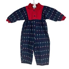 Vintage Oshkosh Romper Overalls Denim Jumpsuit Floral Hearts USA Size 12 Months