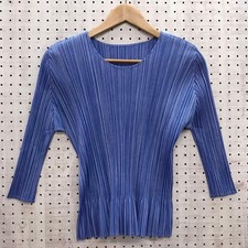 ISSEY MIYAKE Domestic Vintage Pleated Please Striped 3/4 Sleeve Tops from Japan