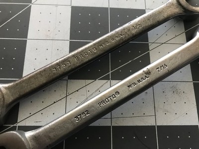  Proto MFD U.S.A 3753 and 3752 SAE Open End/Flare Nut Wrench 1/2  and 7/16 