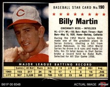 1961 Post Cereal #190 Billy Martin  Hand cut - No sale mention Reds 3 - VG
