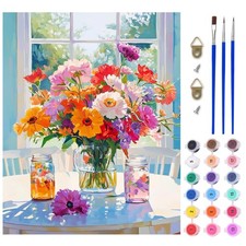 White Colorful Flowers Paint by Numbers Kit for Adults Beginners 16x20 Inch