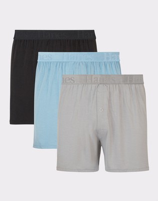 Hanes Originals Ultimate Men's SuperSoft Knit Boxer Underwear, Aqua/Grey/Black,