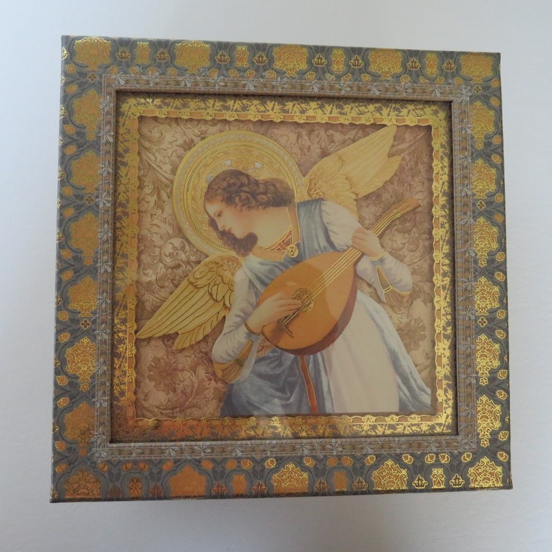 Vintage Punch Studio Renaissance Angel Playing Lute Keepsake Storage Square Gift