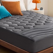 Bedsure RV Mattress Pad Cover - Quilted Fitted Mattress Topper Short Queen Grey