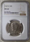 1969 D Kennedy 50C Silver Half Dollar, NGC MS64, NICE COIN, SWEET!