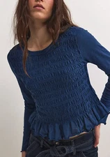 NEW FREE PEOPLE WE THE FREE DARK DENIM SYLVIE LONG SLEEVE TOP SHIRT SZ S