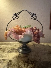 Vtg New Amsterdam Silver Quadruple Glass Brides Basket Bowl and Stand