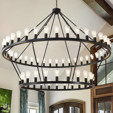 Black Wagon Wheel Chandelier - 70" with 64 Lights