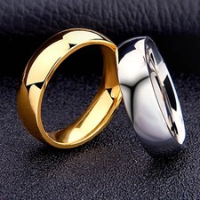 Women Men Plain Silver Gold Band Titanium Steel Couple Engagement Rings 6 - 13✅