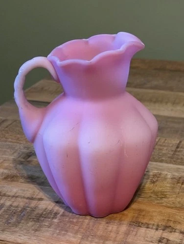 VINTAGE FENTON PINK SATIN ROSE PITCHER VASE CREAMER 5 1/2"
