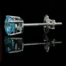 1Ct Lab Created Blue Diamond Men's Single Stud Earrings 14K White Gold Plated