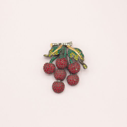 Joan Rivers Thailand Pave Crystal Rhinestone Cherries Cherry Bunch Brooch Pin - Picture 6 of 15