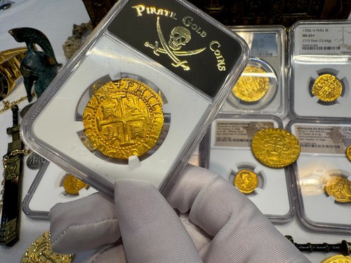 PERU 1702 "1715 FLEET SHIPWRECK" 8 ESCUDOS NGC 64 PIRATE GOLD COINS TREASURE COB - Picture 5 of 24