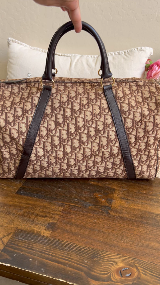 DIOR 40 Trotter Boston Duffle 15.7x9.4 Large Bag W/T Authentic