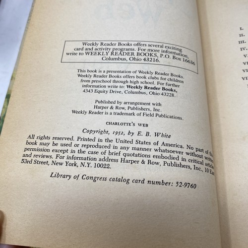 Charlottes Web Childrens Book E B White 1952 Harper Row HC Illus Weekly Reader - Foto 11 di 14