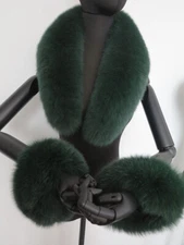 100% Real fox fur collar/green neck wrap/women jacket collar/sleeve covers/cuffs