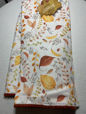 COLORDRIFT KITCHEN TOWELS 2 GOLD ORANGE LEAVES 18 X 28 100 COTTON TERRY NIP