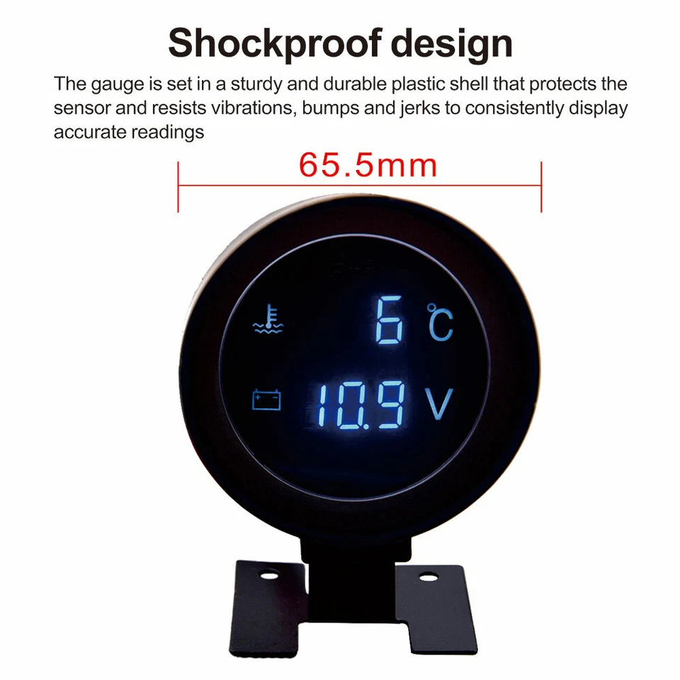 Voltímetro medidor digital de temperatura da água para carro automático 2 em 1 com adaptador de 40 mm - Imagem 2 de 4