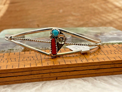 Navajo Sterling Silver Turquoise and Coral Esther White bracelet--572.23