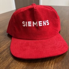 Vintage Siemens Red Corduroy SnapBack Trucker Hat