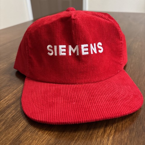 Vintage Siemens Red Corduroy SnapBack Trucker Hat