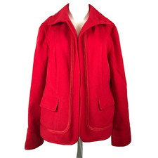 Chicos Jacket Women Sz 2 US Sz L Red Stretch Blazer Jacket Pockets Open Flannel