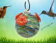 HAND BLOWN GLASS OCEAN SWIRLS HUMMINGBIRD FEEDER NECTAR BEAUTIFUL CUTE GEHF011