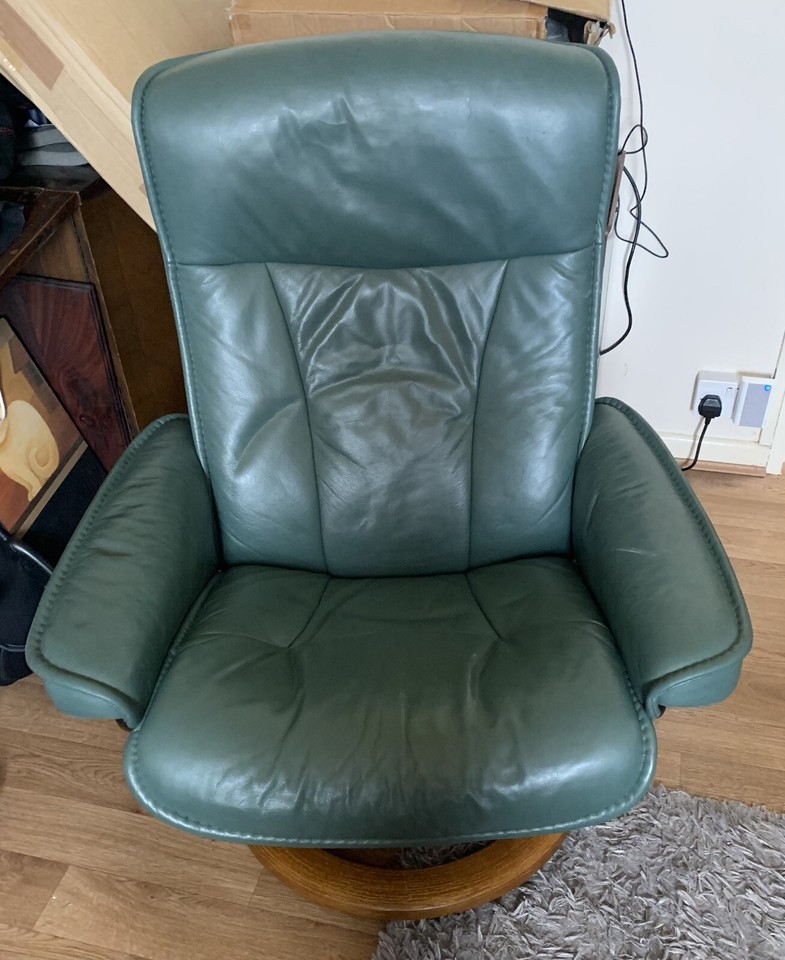 Ekornes Stressless Vintage Green Leather Recliner Armchair / Chair eBay