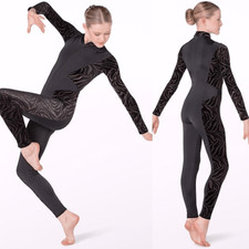 Weissman dance costume black velvet print Modern Animal Unitard 13524 Child IC