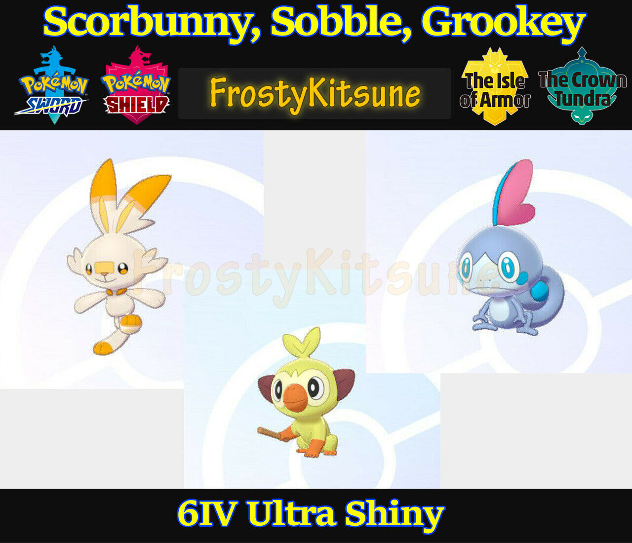 6IV Ultra Shiny Scorbunny, Grookey, Sobble Gigantamax Pokemon Sword Shield