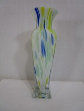 Lavorazione Arte Murano Made In Italy Handblown Swirl Vase white blue yellow